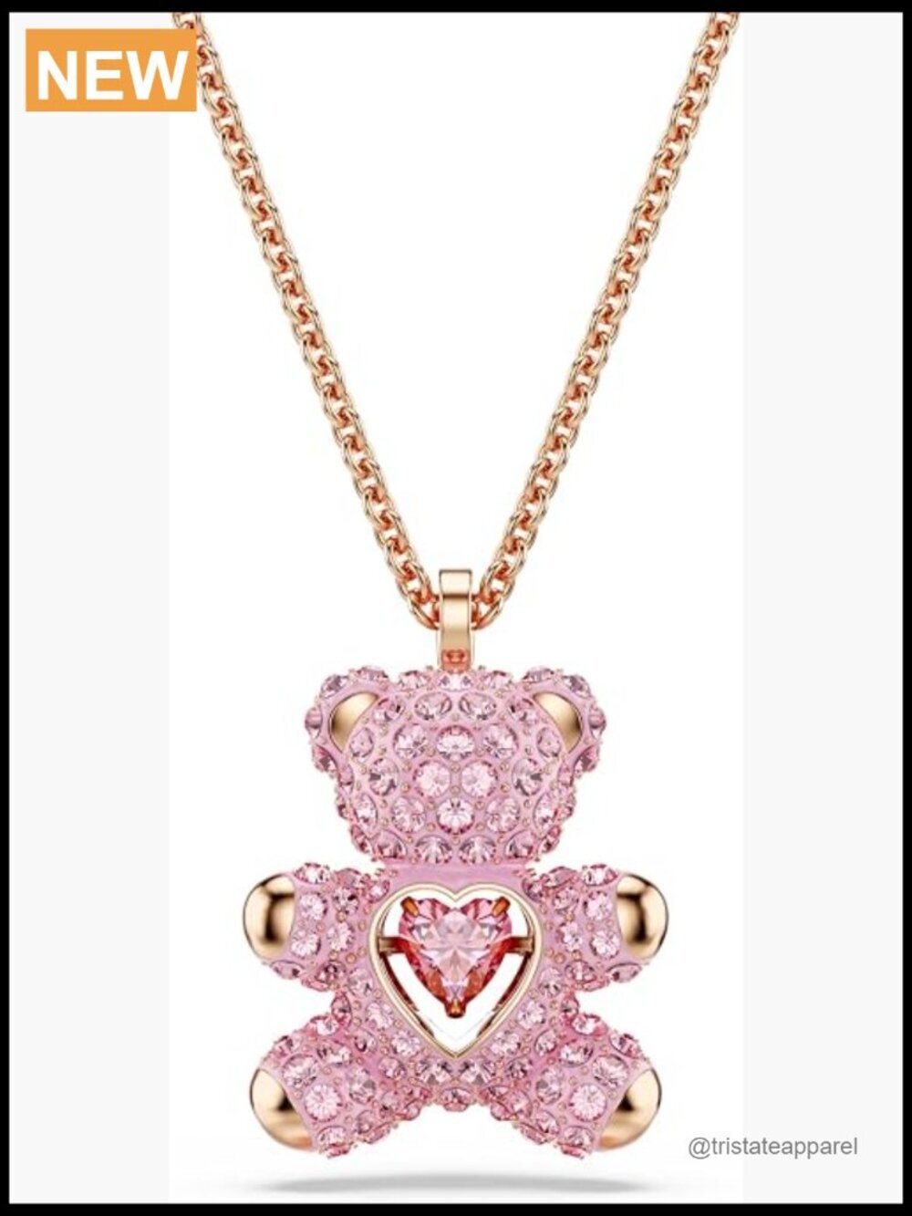 Teddy Bear Pendant Necklace, Rose Gold-Tone, Crystal Heart